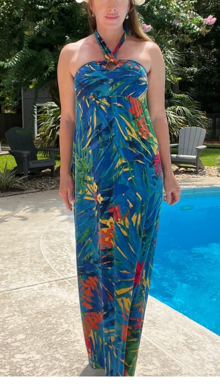 NWT Soma "Attraction" Vibrant Tropical Flower Knit Halter Maxi Dress